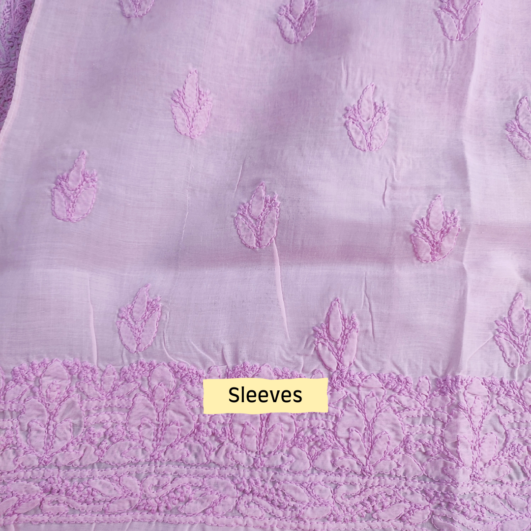 Cotton Chikankari Kurta Fabric Lavender mymanjari